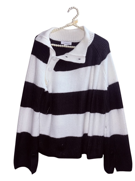 Liz Claiborne Sweaters - Liz Claiborne Black and White Striped Shawl-Collar Sweater